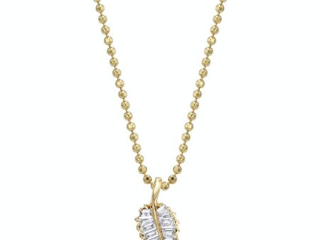 18k Yellow Gold Small Palm Leaf Diamond Necklace on Sale