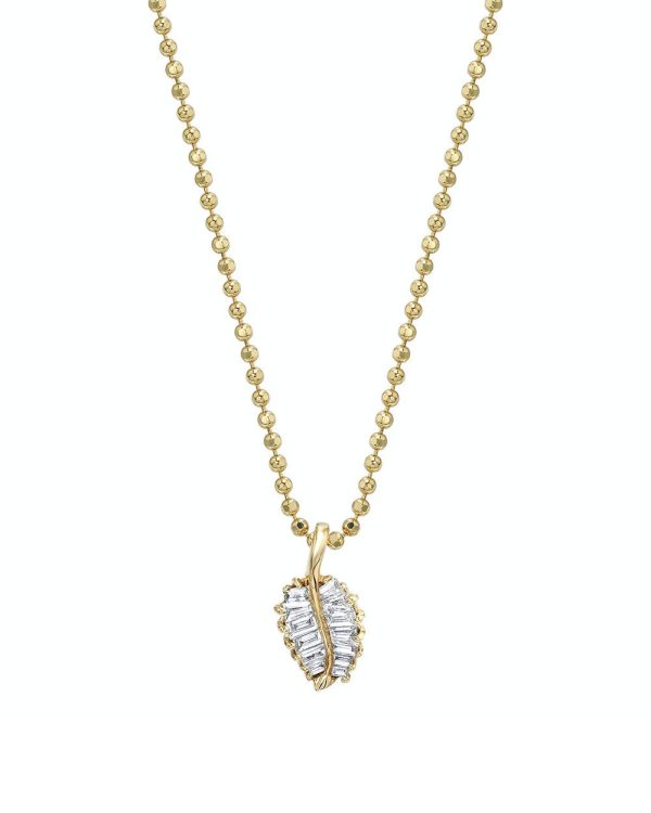 18k Yellow Gold Small Palm Leaf Diamond Necklace on Sale