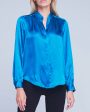 Teal Band Collar Bianca Blouse For Cheap