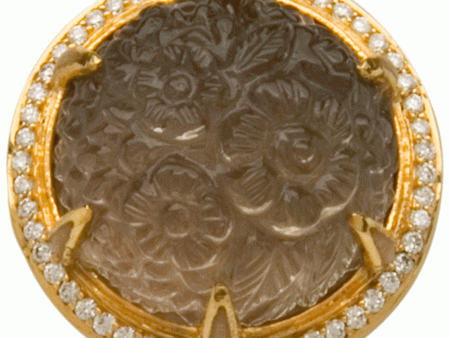 14k Smokey Topaz in Yellow Gold with White Diamond Pave in Yellow Gold Daisy Ring on Sale