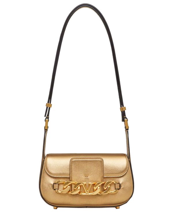 V-Logo Small Chain Shoulder Bag in Antique Brass For Sale