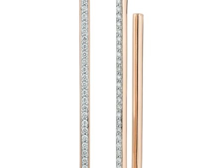 18k Rose Gold Long Diamond Single Chain Link Earrings Fashion