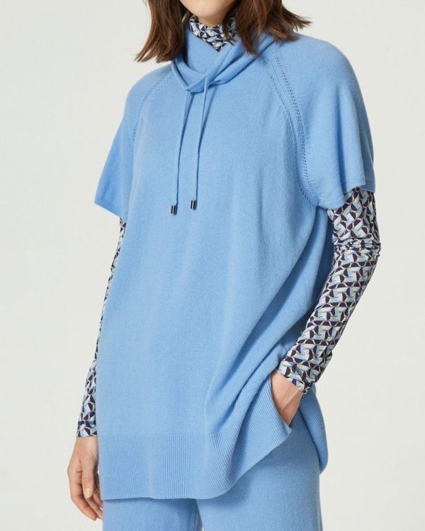 Spring Blue Short Sleeve Sweater Dress For Sale