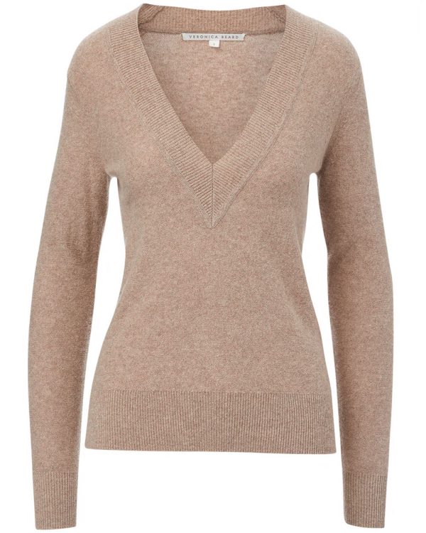 Taupe Coleta V Neck Cashmere Sweater Online Hot Sale