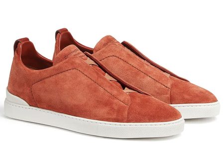 Suede Triple Stitch Sneaker in Rust For Sale