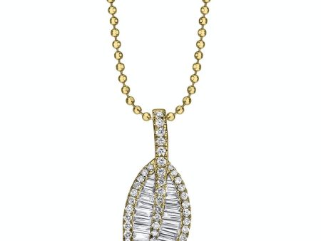 18k Yellow Gold Large Leaf  Diamond Pendant Necklace Fashion