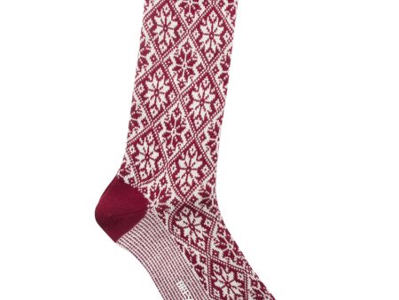 White and Burgundy Snowflake Midcalf Socks on Sale