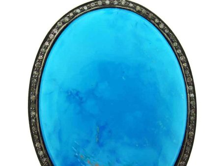 Turquoise and Diamond Oval-Shaped Pendant on Sale