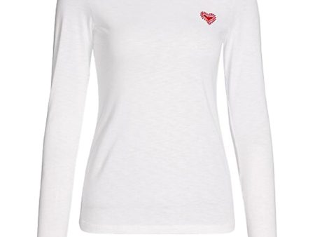 White Embroidered Heart Long Sleeve Tee on Sale