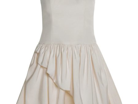 White Silk Faille Gathered Asymmetrical Cocktail Dress Sale