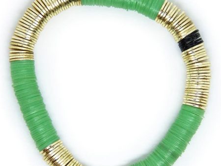 14k Gold and Jade Green Vinyl Stretch Bracelet Cheap