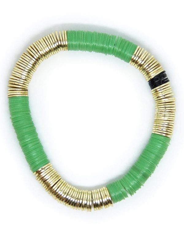 14k Gold and Jade Green Vinyl Stretch Bracelet Cheap