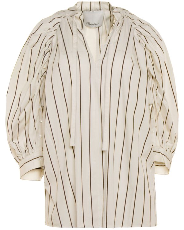 Unbleached Stripe Puff Sleeve Blouse Sale