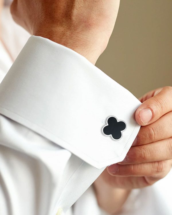 Sterling Silver Onyx Clover Cufflinks Sale