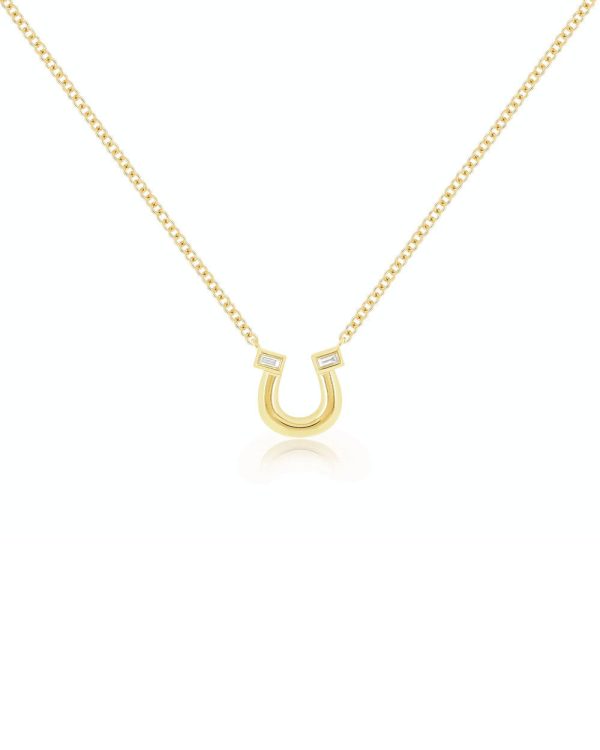 14k Yellow Gold Lucky Horseshoe Diamond Necklace Cheap