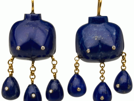 18k Yellow Gold Lapis Victorian Goddess Earrings on Sale