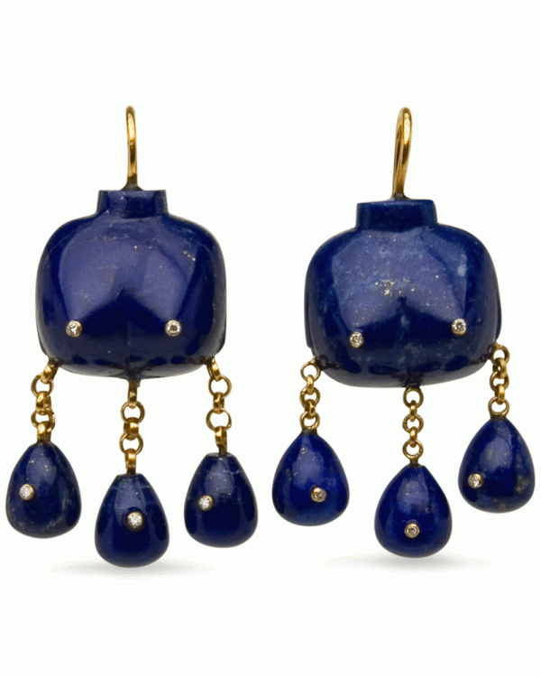 18k Yellow Gold Lapis Victorian Goddess Earrings on Sale