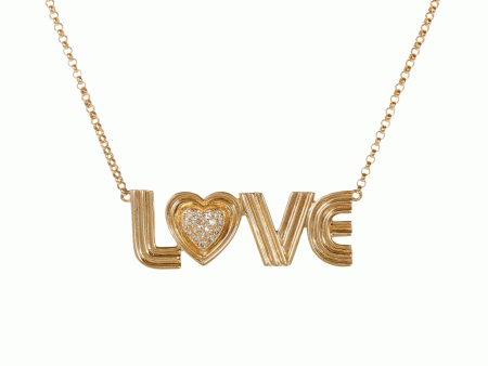 14k Yellow Gold “LOVE” Diamond Necklace For Cheap