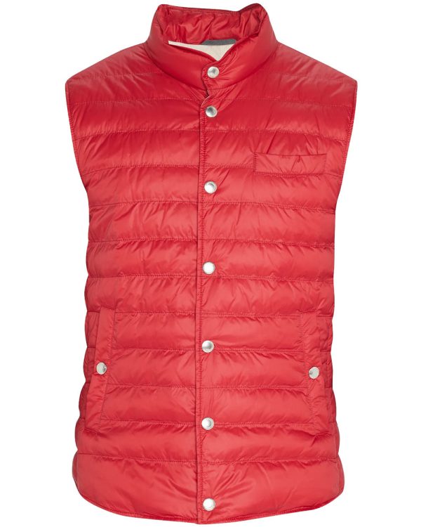 Red Quilted Nylon Snap Vest Cheap