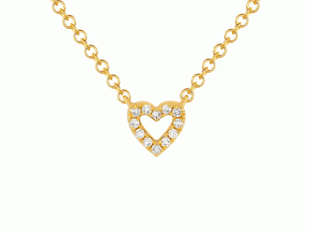 14k Yellow Gold Baby Diamond Open Heart Necklace Fashion