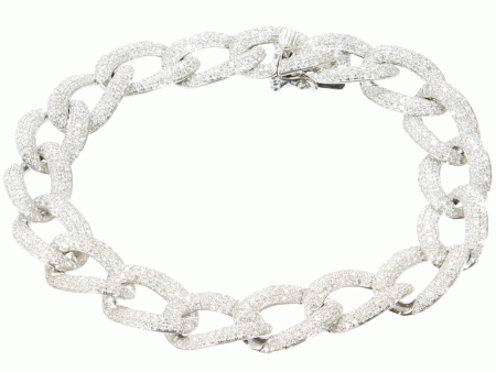 18k White Gold Diamonds Cuban Link Chain Bracelet Sale