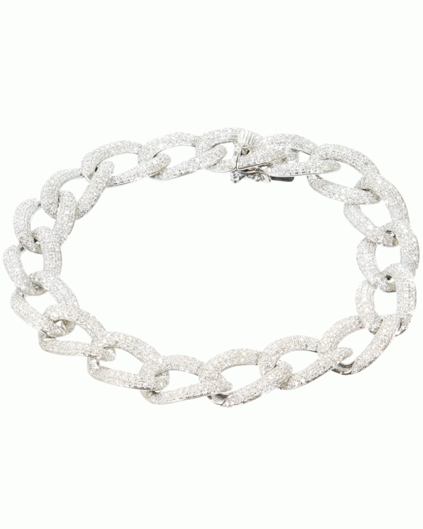 18k White Gold Diamonds Cuban Link Chain Bracelet Sale