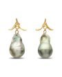 18k Yellow Gold Tahitian Pearl Twig Top Drop Earrings Cheap