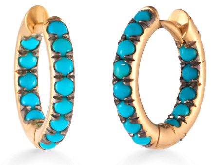 18k Yellow Gold Turquoise Huggie Earrings Discount