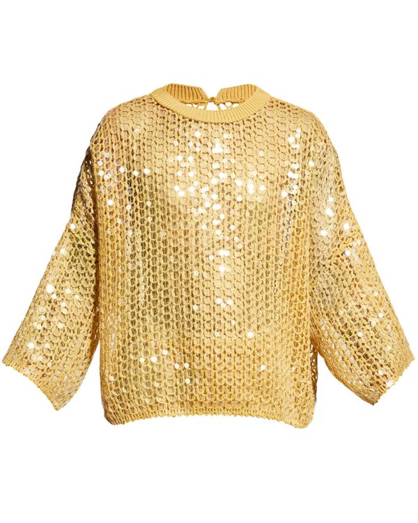 Rusted Gold Fish Scale Paillette Cropped Pullover Hot on Sale