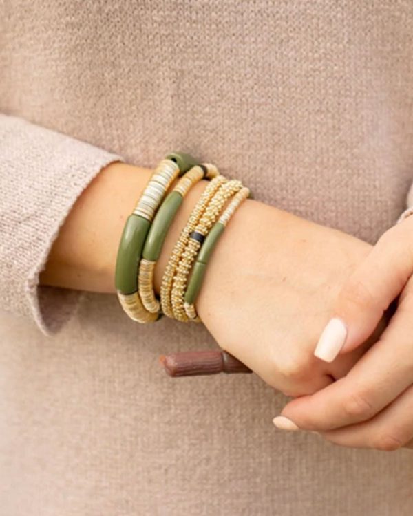 14k Gold and Olive Zo Stretch Bracelet on Sale