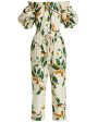 Sand Floral Magnolia Off The Shoulder Jumpsuit Cheap