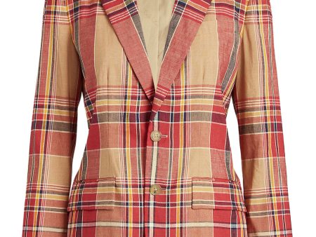 Tan and Coral Rustic Kory Madras Jacket For Discount