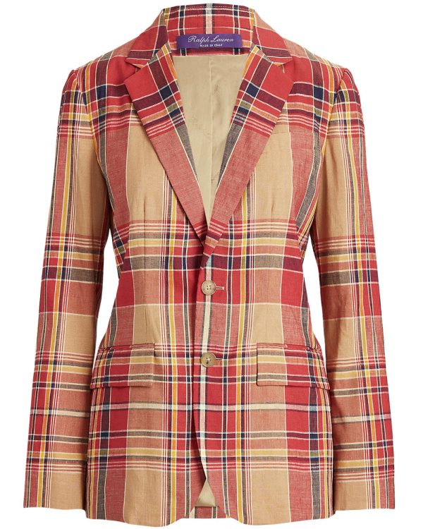 Tan and Coral Rustic Kory Madras Jacket For Discount