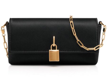 Satin Padlock Clutch in Black Discount