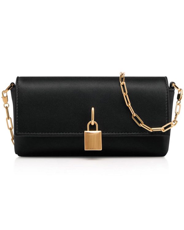 Satin Padlock Clutch in Black Discount