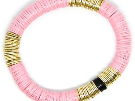 14k Gold and Light Pink Vinyl Stretch Bracelet Online now