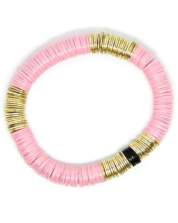 14k Gold and Light Pink Vinyl Stretch Bracelet Online now