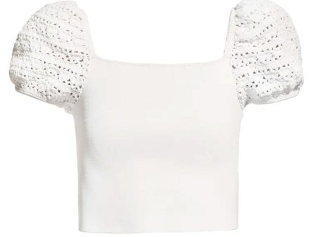 White Caley Crochet Puff Sleeve Crop Top on Sale