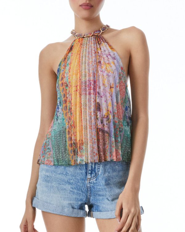 Vintage Summer Sunburst Pleat Alycia Halterneck Tank For Sale