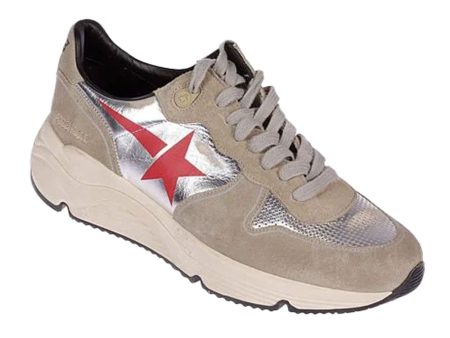 Running Sole Sneaker with Taupe Suede Toe and Spur Forated Toe Discount