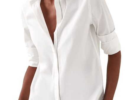 White Cotton Poplin Monili Placket Shirt Online Sale