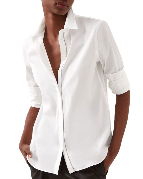 White Cotton Poplin Monili Placket Shirt Online Sale