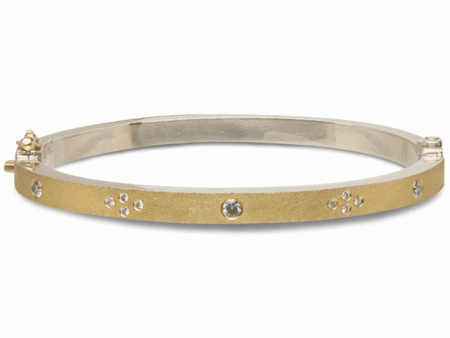 18k Yellow Gold Diamond Flower Clusters Bangle Bracelet Online Sale