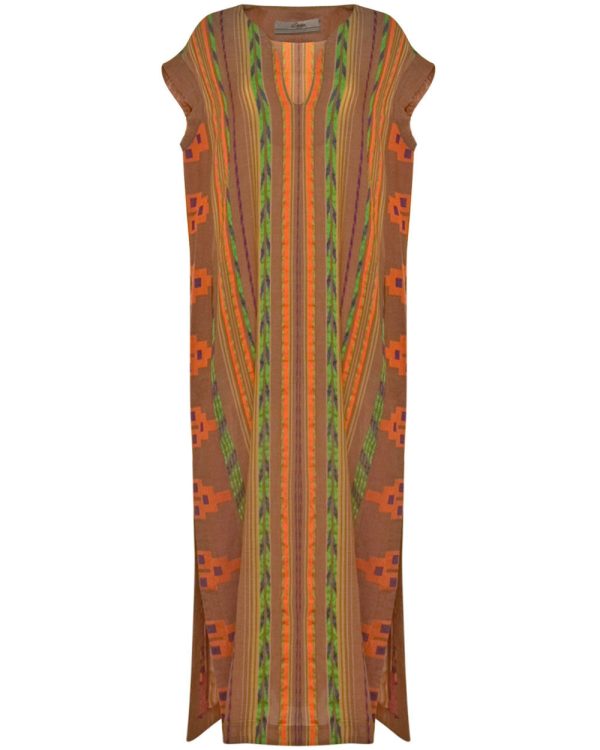 Beige and Orange Stripe Achatis Caftan Maxi Dress Sale