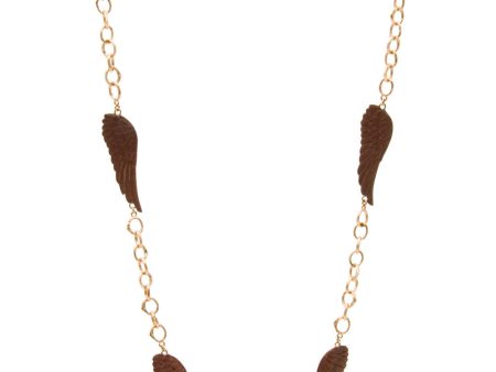 18k Rose Gold Twig “O” Chain Sawo Wood Wings Necklace For Sale