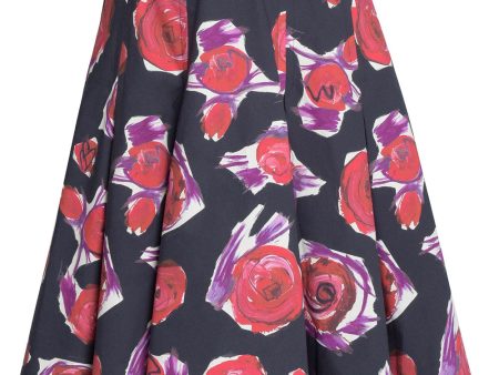 Black Spinning Roses Midi Balloon Skirt Online now