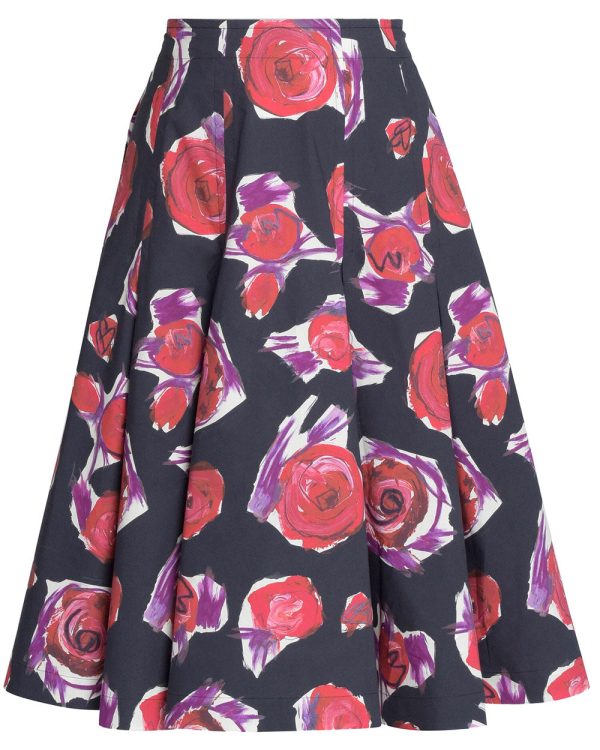 Black Spinning Roses Midi Balloon Skirt Online now