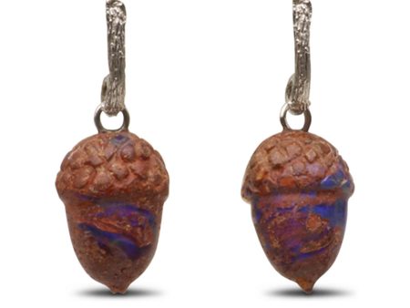 18k White Gold Petite Twig Opal Carved Acorn Drop Earrings Online Sale