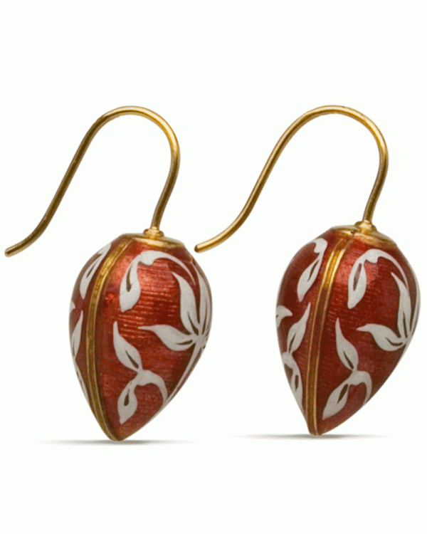 22k Yellow Gold Copper Enamel Flower Drop Earrings Fashion