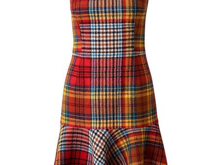 Red Tartan Check Wool Flannel Shift Dress Online